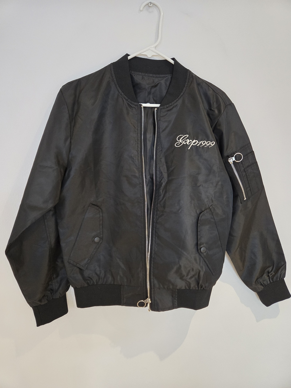 Men's Black Bomber Jacket with Script Logo